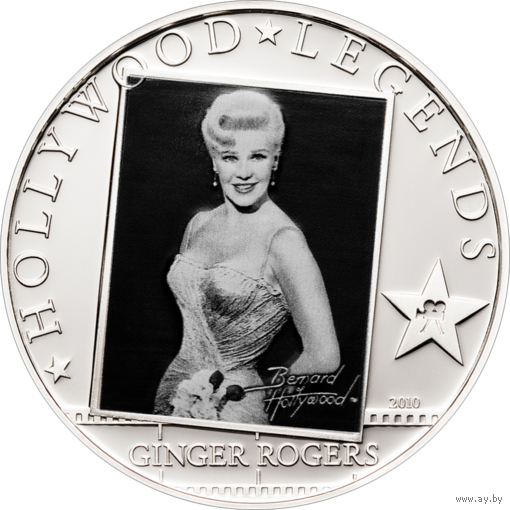 Острова Кука 5 долларов 2010г. "Легенды Голливуда: Джинджер Роджерс (Ginger Rogers)". Монета в капсуле; сертификат. СЕРЕБРО 25гр.