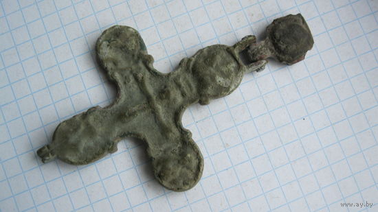 Крестик старинный, нательный. Переливок с энколпиона. Бронза.