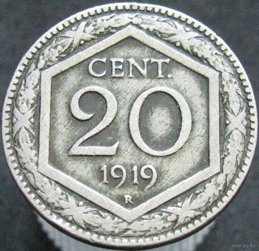 Италия 20 чентезимо 1919 Nichelino перечекан ТОРГ уместен  (232) распродажа коллекции