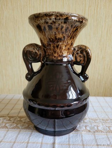 Ваза-амфора,  обливная керамика, винтаж.