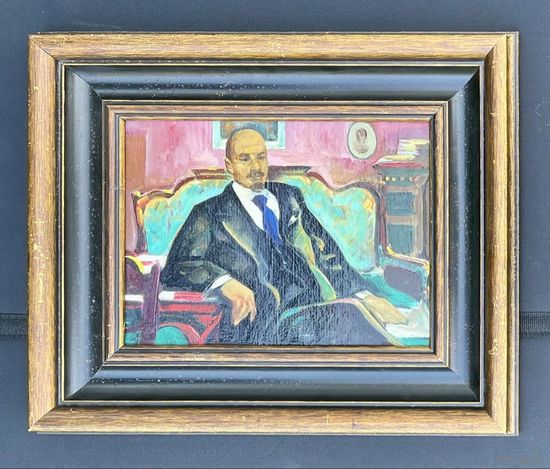 Щемелёв Л.Д "В.И Ленин", 1975г. Картон, масло. Размер 26х34,5 см.