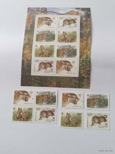 Россия   1993 4 м+кв/блок+общ.м/лист  уссурийский тигр