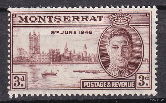 54.BrKS. Великобритания. Колонии. Монтсеррат. Георг VI. Победа во Второй Мировой Войне. Парламент. 1946 г. 3P. Mi.#106.