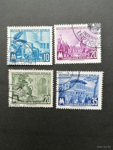 ГДР 1955 Марки серии "Торговая ярмарка в Лейпциге" (гашение без клея, на одной марке есть след от наклейки) Mi.447-448, 479-480 каталог 3.80 евро