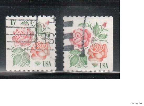 США-1978, (Мих.1354 D) , гаш. , Стандарт, Цветы , Розы  (одиночка), 2 типа зубцовки