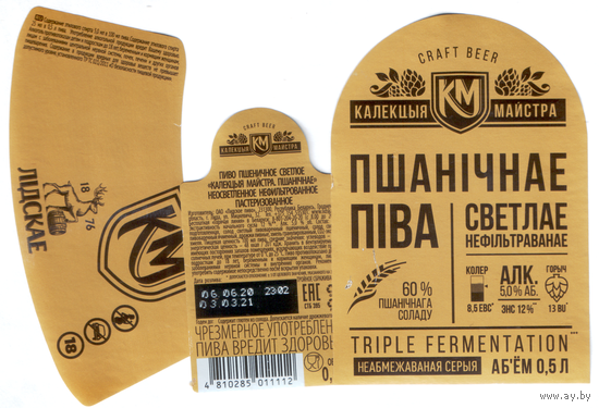 Этикетка пива Пшеничное КМ Лидский ПЗ б/у Т759