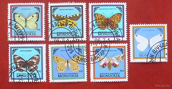 Монголия. Бабочки. ( 7 марок ) 1986 года. 5-15.