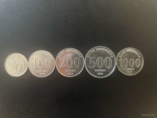 ИНДОНЕЗИЯ НАБОР МОНЕТ 50 100 200 500 и 1000 рупий 1999-2016 UNC