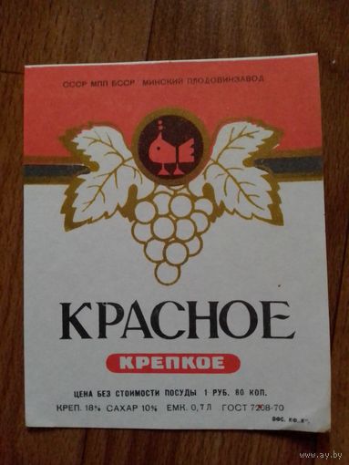 Этикетка от вина. БССР. Минск