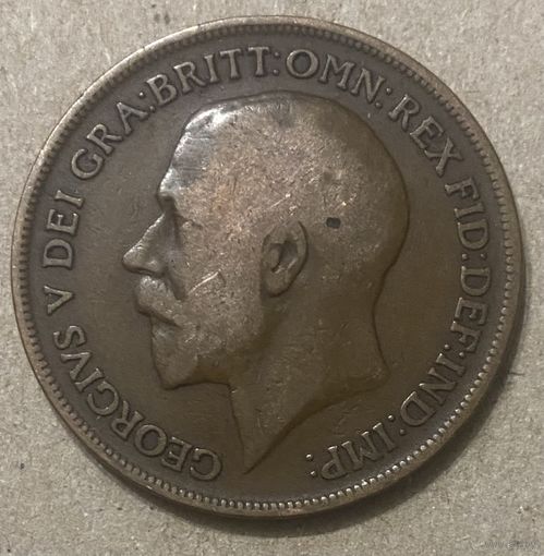 Монета 1 пенни 1913 год. Великобритания. Король Георг V.