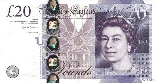 Великобритания 20 фунтов образца 2006 года UNC p392b серия jh