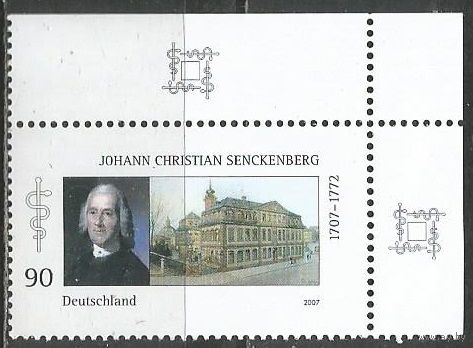 Германия. 300-лет со дня рождения И.Зенкенберга. Врач. 2007г. Mi#2588.