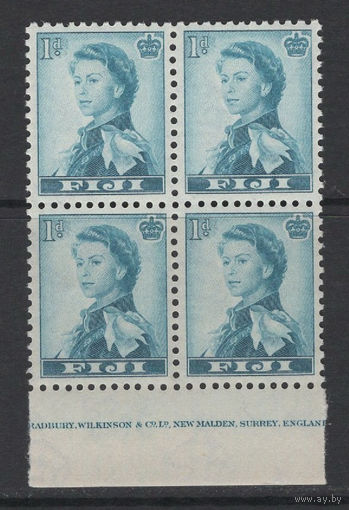 Фиджи 1954 ** Queen Elizabeth II, кварт 4 марки с нижним полем (SG 281)