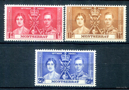 Британские колонии - Монтсеррат - 1937г. - коронация короля Георга VI и королевы Елизаветы - 3 марки - полная серия, MNH [Mi 90-92]. #2-Bc-52-A-1
