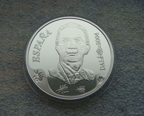 10 евро Испания. 2004. Сальвадор Дали. Мягкий Автопортрет с беконом. СЕРЕБРО 925