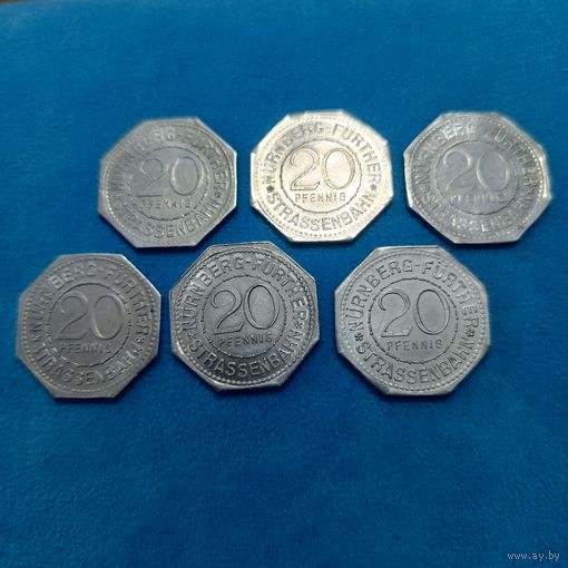 20 пфеннигов (1920г.)(6шт) одним лотом! Распродажа! UNC.