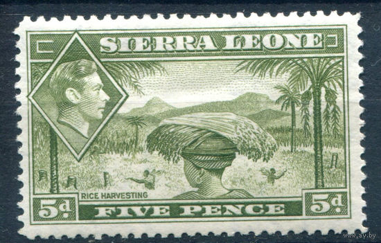 Британские колонии - Сьерра Леоне - 1938/44г. - король Георг VI, ландшафты, 5 P - 1 марка - MNH [Mi 159]. #3-WB-66-A-2