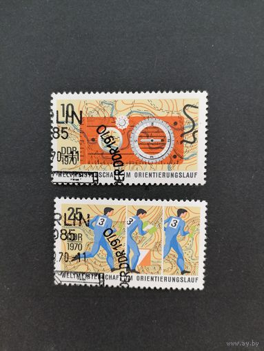 ГДР 1970 Полная серия марок "Чемпионат мира по ориентированию" (спецгашение с клеем) марки Mi.1605-1606 каталог 1.00 евро
