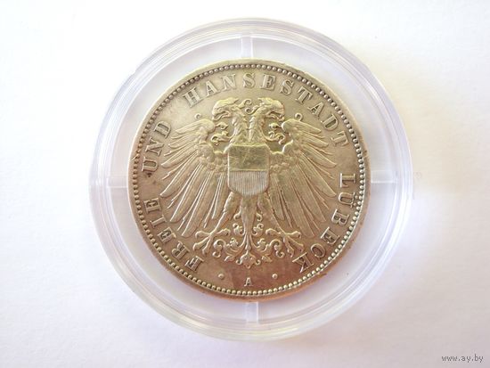 3 марки. Любек. 1909. Оригинал.