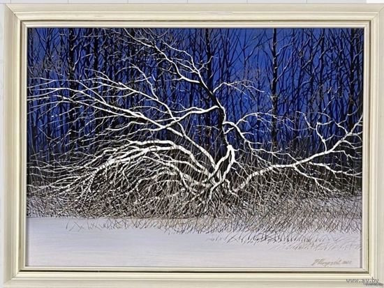 Шкарубо В.Ф.(1957-2020);работа в каталоге /Под снегом/,а ее авторский вариант"Вечер", 2007г. Размер 50х70 см. Холст, масло.