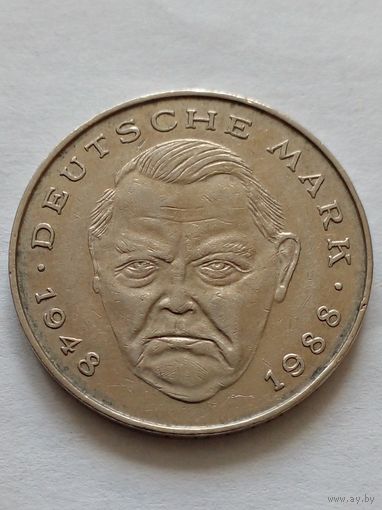 Германия.2 марки 1989 G.Людвиг Эрхард.Канцлер ФРГ(1963-1966).