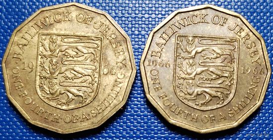 Джерси 1/4 шиллинга 2 шт. 1964, 1966 г. 900 лет биттве при Гастингсе. Цена за 2 шт.