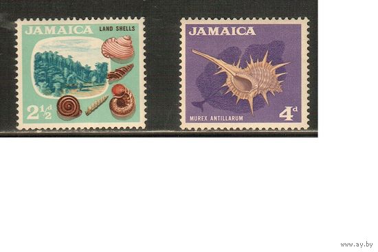 Ямайка-1964, (Мих.222,224) **/* , Морская фауна, Раковины