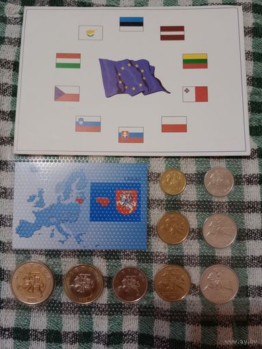 Литва комплект монет 1991-2001 unc. 9 штук
