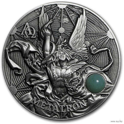 RARE Ниуэ 5 долларов 2016г. "Метатрон: Хор Ангелов". Зелёный авантюрин. Монета в деревянном подарочном футляре; сертификат; коробка. СЕРЕБРО 65гр.