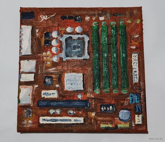 Картина "Motherboard" 2025 (масло, холст, 20х20см)