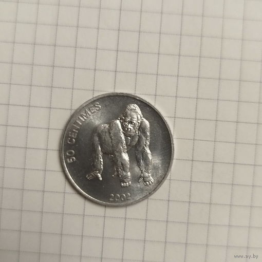 Конго 50 сантимов 2002 г. Горилла