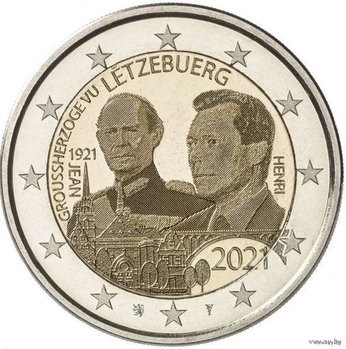2 евро 2021 Люксембург 100 лет со дня рождения Великого Герцога UNC из ролла фото