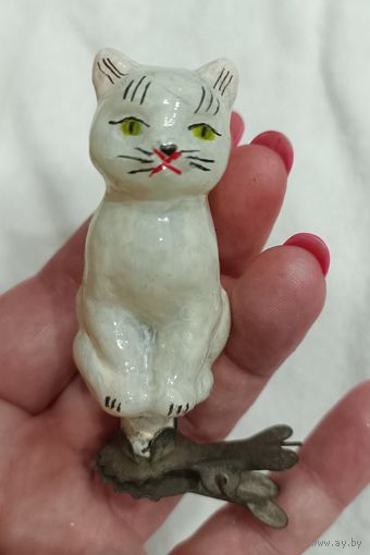 Елочные игрушки, стекло, кот на прищепке, котик