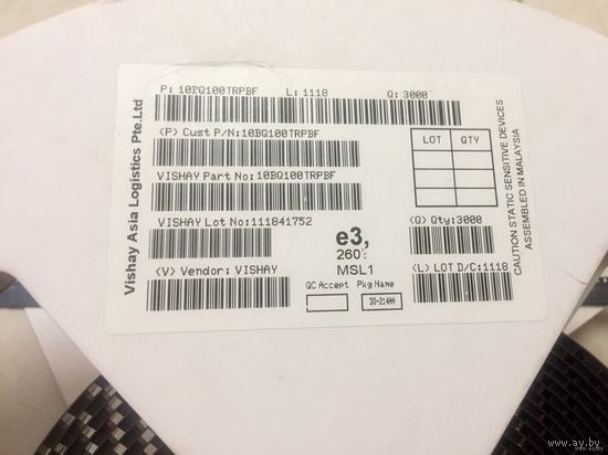 10BQ100 ((катушка 3000 штук)) 1А, 100В, Vishay. Диод Шоттки [SMB / DO-214AA]