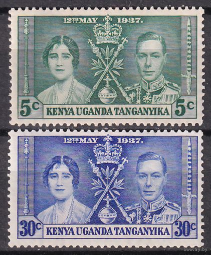 105.BrK. Великобритания. Колонии. Кения, Уганда и Танганьика. Коронация Георга VI и Елизаветы. 1937 г. 5c, 30c. Mi.##49/51.