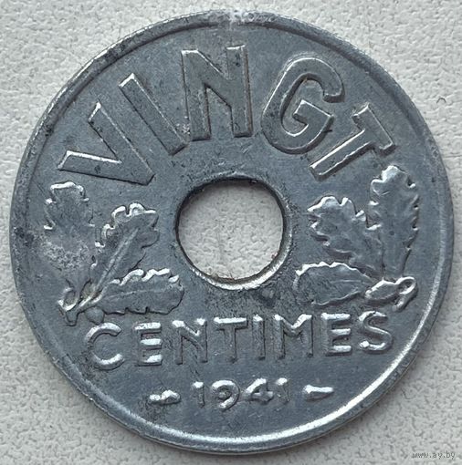 Франция 20 сантимов 1941 г. VINGT. Режим Виши
