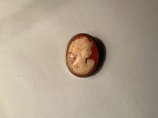 Брошь Кулон Антикварная Камея на ракушке Серебро Германия Антик
