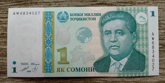 Werty71 Таджикистан 1 сомони 1999 UNC банкнота