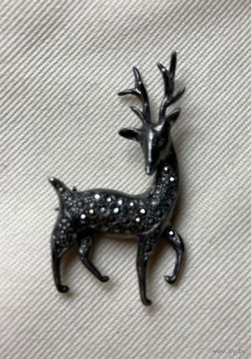 Брошь Олень Марказиты Серебро Англия 50-е Редкая!