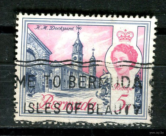 Британские колонии - Бермуды - 1962/1969 - Королева Елизавета II и архитеткутра 5Р - [Mi.166] - 1 марка. Гашеная.  (Лот 60AL)