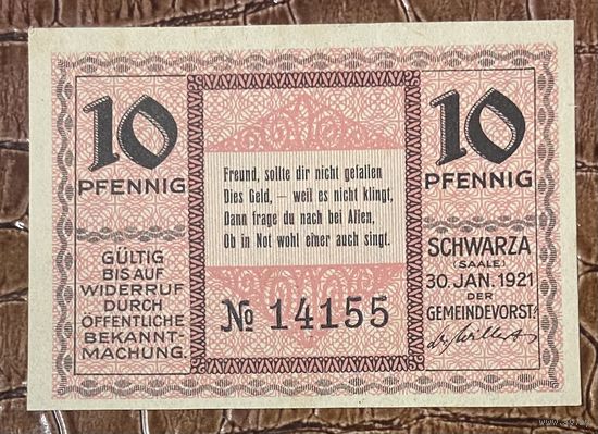 Нотгельд 10 пфеннигов 1921 год. Шварц,. Веймарская республика