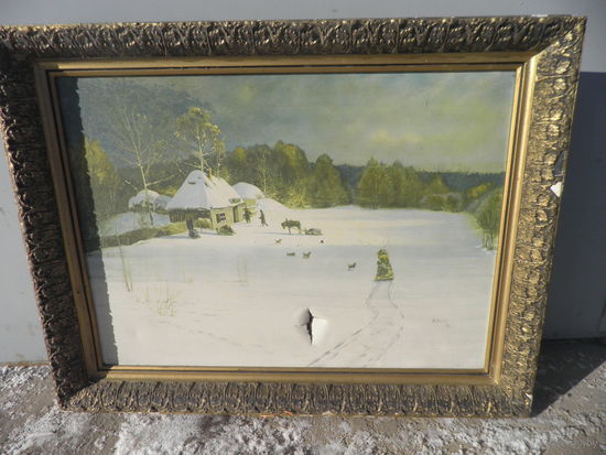 Картина Зимний вечер репродукция на спецткани 70-е г.С рубля