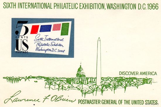 США. Блок. 6 международная филателистическая выставка.Вашингтон.1966.