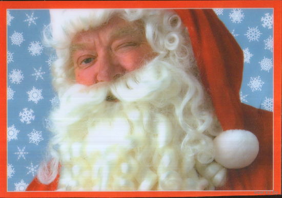 Подписанная стерео-открытка Нидерланды 2007 "С Рождеством! Санта-Клаус подмигивает"