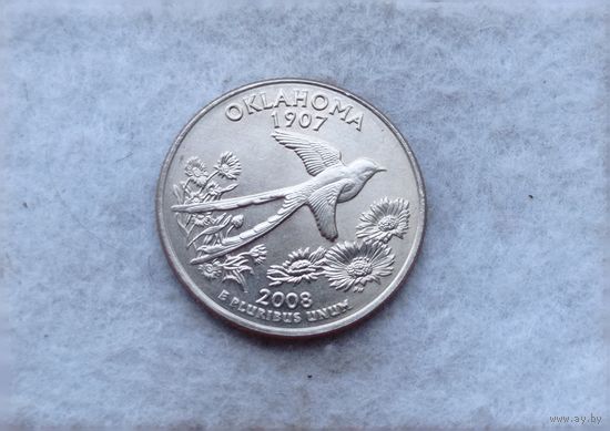 Werty71 США 1 квотер 25 центов 2008 D Оклахома Ласточка Птица