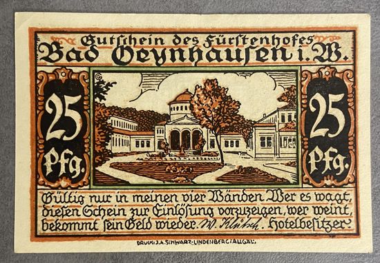 Нотгельды 25 пфеннигов 1921 год. Ойхаузен. Веймарская республика