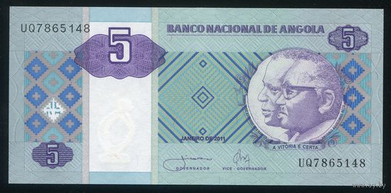 Ангола 5 кванза 2011 г. P144c. Серия UQ. UNC