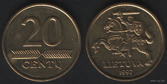 Литва km107 20 центов 1997 год (посл.год)(тип A) (_4