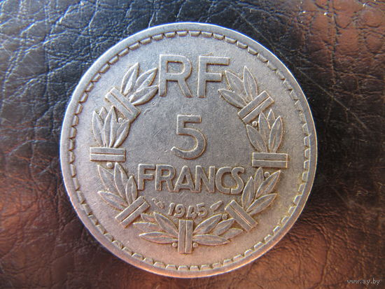 Франция.5 франков.1945. С 20 копеек. Распродажа коллекции. Смотрите другие лоты.