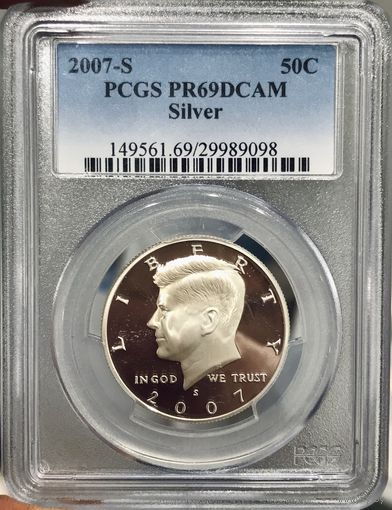 50 центов 2007 S США pr69dcam PCGS серебро